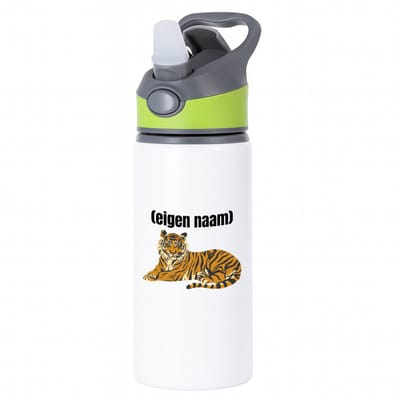 Hacebo® - tijger met eigen naam waterfles met rietje groen - Tijger - dieren liefhebber - iemand die houdt van tijgers - verjaardag - cadeau - kado - geschenk - water fles - 650ML