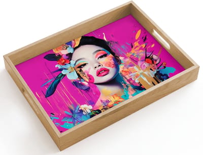 Dienblad hout 40x30 cm - Schootdienblad - Vrouw - Portret - Abstract - Paars - Borrelplank rechthoek - Plateau dienbladen