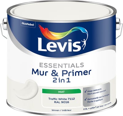 Levis - Essentials Mur & Primer - Traffic White (Ral 9016) - 2,5 L