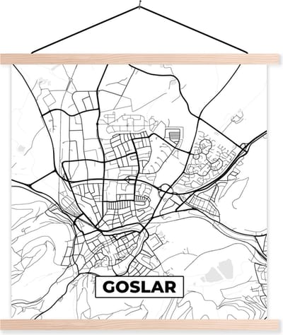 Posterhanger incl. Poster 40x40 cm - Schoolplaat - Plattegrond - Kaart - Goslar - Stadskaart - Textielposter - Blanke latten - Stadskaart