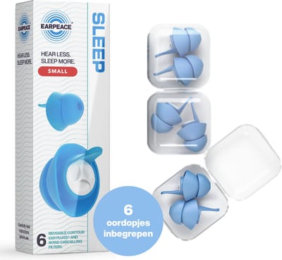 EarPeace Oordopjes Slapen - 6x Slaap Oordopjes geschikt voor Zijslapers - Comfortabele Oordoppen met Demping tot 30dB - Anti-Snurk Sleep Plugs - Herbruikbare Siliconen Slaapoordoppen - Small