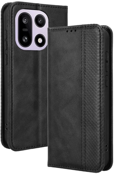 Coverup Hoesje - Geschikt voor OnePlus 15 Hoesje - Coverup Vintage Style Book Case - Zwart