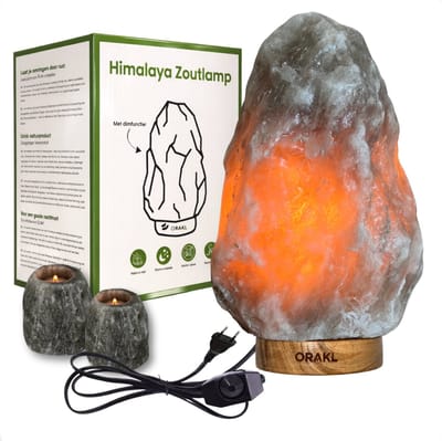 Dimbare Himalaya Zoutlamp Meteor – 2-4 KG – Nachtlamp -Tafellamp - Zoutlamp Incl. 2 Theelichthouder