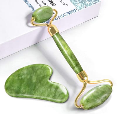 Jade Roller en Gua Sha Massage Set | Natuurlijke Jade Roller | Gezicht Massager met Gua Sha Stone | Schoonheidscadeau voor vrouw | Groene Jade Facial Roller | Anti-aging | Schoonheidscadeauset | Duurzaam | geruisloos ontwerp