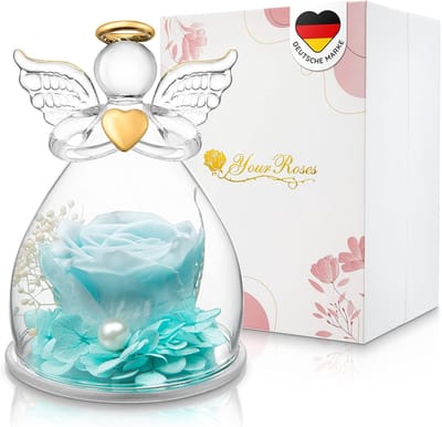 Roos in glas - Engelfiguur decoratie - Cadeau geven - Meerdere jaren houdbaar - 73 x 73 x 105 cm