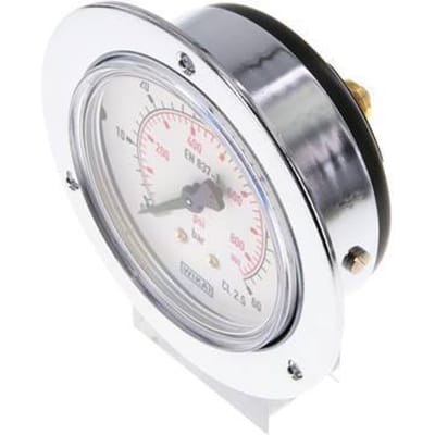 0..60 Bar Paneelmontage Manometer Staal/Messing 63 mm Klasse 2.5 (Voorflens) - MW06063SH-FP