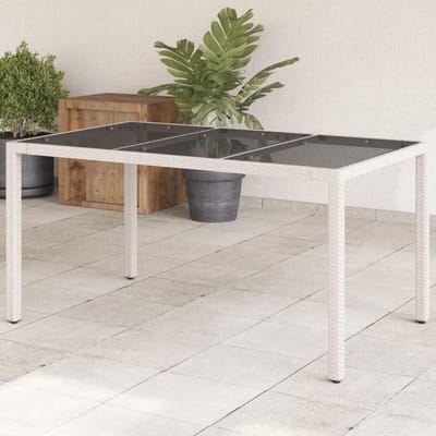 Tuintafel met glasplaat - Buitenmeubel rotan - Genieten in de tuin - Weerbestendig PE-rotan - 150 x 90 cm - Wit