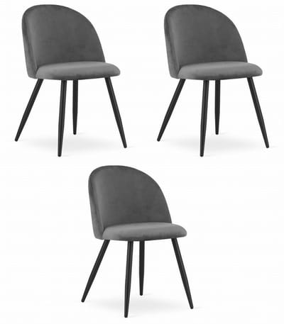Set van 3 Stoelen BELLO - Donkergrijs Velvet, Zwarte Metalen Poten, Modern Design en Uitstekend Zitcomfort voor Woonkamer, Slaapkamer, Eetkamer of Kantoor, Max. 120 kg
