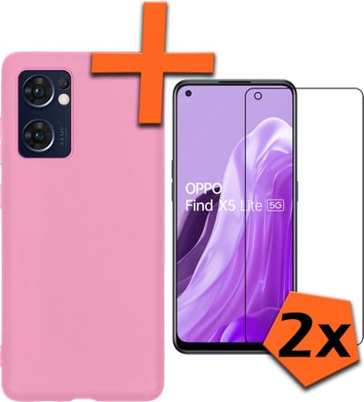 Hoes - Met 2x Screenprotector - Geschikt voor OPPO Find X5 Lite - Sterk & Shockproof - Back Cover - Siliconen Case - Telefoon Hoes - Lichtroze