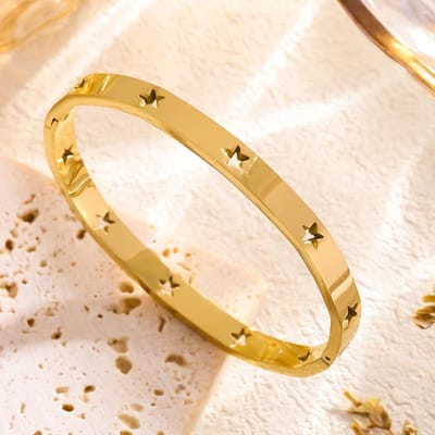 Bracelet Étoile à Huit Branches en Acier Inoxydable Femmes Hommes haute qualité plaqué or 18K Ne se décolore pas Bracelet Cadeau beige