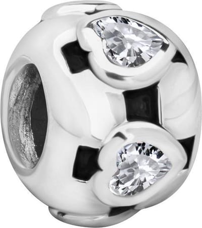 Quiges - 925 - Zilveren - Bedels -Sterling zilver - Beads - Kruis met Zirkonia Hart Kraal Charm - Geschikt – voor - alle bekende merken - Armband Z483