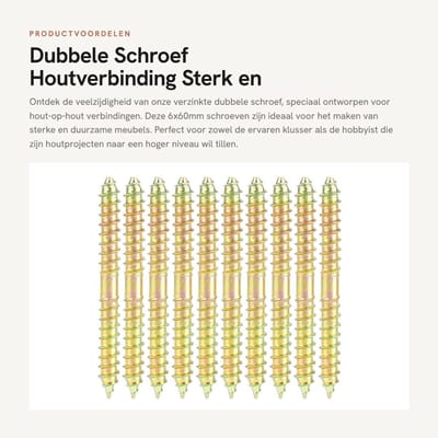 Dailygoods- Deuvelschroef 6x60mm - Verzinkte Schroef - Meubelverbinding - Hout-op-Hout - Set van 10 - Hoogwaardige Kwaliteit