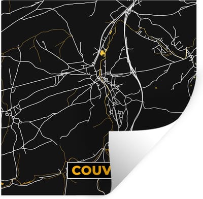 Muurstickers - Sticker Folie - Stadskaart - Couvin - Goud - Kaart - Plattegrond - 100x100 cm - Plakfolie - Muurstickers Kinderkamer - Zelfklevend Behang XXL - Zelfklevend behangpapier - Stickerfolie