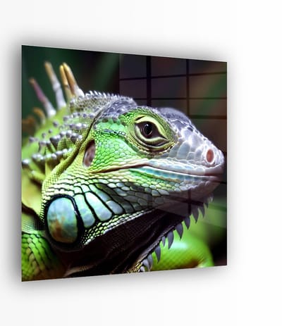 Indoorart - Glasschilderij Leguaan 50x50 CM - Afbeelding op plexiglas - Inclusief montagemateriaal