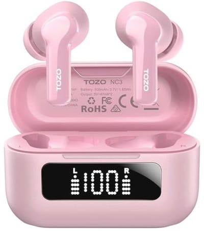 TOZO NC3 Hybride Actieve Ruisonderdrukking Draadloze Bluetooth 5.3 Earbuds 6 Mics ENC Clear Call 55H speeltijd 32 vooraf ingestelde EQ's via APP IPX8 Waterdichte in-ear hoofdtelefoon met LED-display
