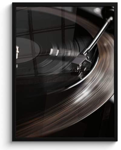 Poster in lijst - Fotolijst 50x70 cm - Posters - Close-up - Vinylplaat - Platenspeler - Zwart - Posterlijst zwart - Decoratie - Wanddecoratie woonkamer - Muurdecoratie slaapkamer