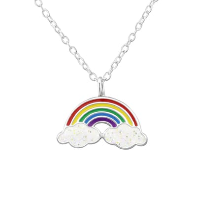 Amanto Ketting Charlie - 925 Zilver E-Coating - Regenboog - 10x15mm - 38cm