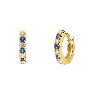 Lucardi Dames Zilveren goldplated oorringen met blauwe en witte zirkonia - Oorbellen - 925 Zilver - Goudkleurig