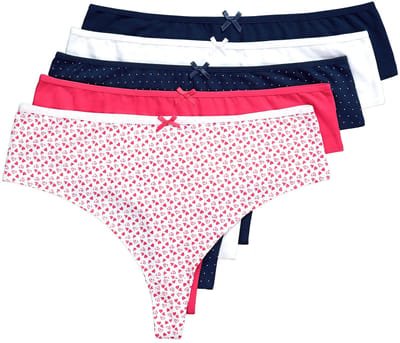 Ulla Popken - Dames - Strings set van 5 harten/effen - Nachtblauw - Maat 46+