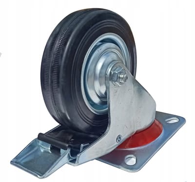 Zwenkwiel met rem 100mm metaal/rubber voor transportwagens