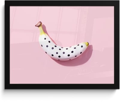 Poster in lijst - Fotolijst 40x30 cm - Posters - Banaan - Stippen - roze - Posterlijst zwart - Decoratie - Wanddecoratie woonkamer - Muurdecoratie slaapkamer