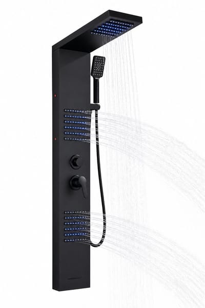 ITRONIQ Douchepaneel Zwart - LED Regendouche - Doucheset Met Massage Jets - Douchekolom - Waterval & Handdouche -Thermostaat - RVS