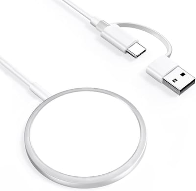15W Magnetische inductielader - Geschikt voor MagSafe naar USB-C-oplaadkabel & USB-A-poort geschikt voor iPhone 16/15/14/13/12 Pro Max Mini Plus - Draagbare oplader Wit