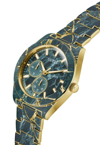 Guess Flash Quartz Analoog Horloge Groen Kast: 100% Gerecycled Staal | Armband: 100% Roestvrij Staal 44 mm GW0953G1, GW0953G2