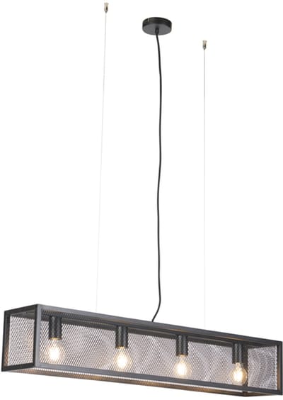 QAZQA cage_wire - Industriele Hanglamp voor boven de eettafel | in eetkamer - 4 lichts - L 995 mm - Zwart - Industrieel - Woonkamer | Slaapkamer | Keuken