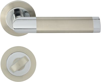 Domino® Deurkrukgarnituur JARO R ECO M6 M9 - Chroom/Nikkel - WC met Ronde Rozette - Deurbeslag van aluminium - Deurklink voor badkamer, kelderdeur en binnendeur