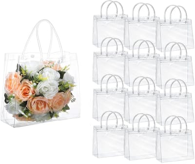 Dailygoods- Geschenkzakje 16 Stuks - Doorzichtige Herbruikbare PVC Verpakking - Boodschappentas met Handgrepen - Waterdicht - Praktisch Ontwerp - Stevig Materiaal - Boetiektas