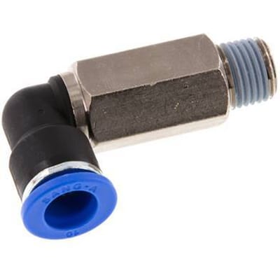 10mm x R1/4'' 90 graden L-verbinding Messing/PA 66 Insteekfitting Buitendraad Lange Huls Draaibaar NBR [2 Stuks]