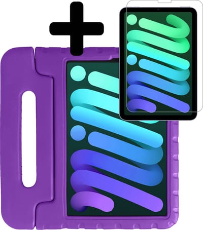 Hoes - Geschikt voor Apple iPad Mini 6 (2021) - 8.3 inch - 6e Generatie - Met Screenprotector - Kinderhoes Shockproof Bumper - Kidsproof Case - Tablet Hoesje - Kinder Hoesje Cover - Paars
