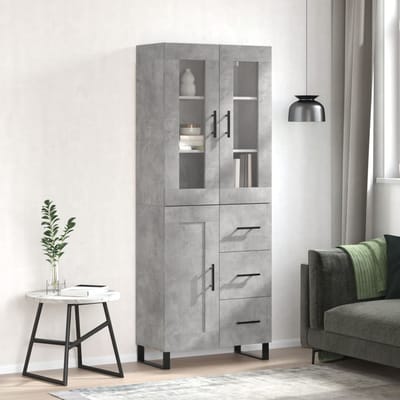 vidaXL - Hoge - kast - 69,5x34x180 - cm - bewerkt - hout - betongrijs