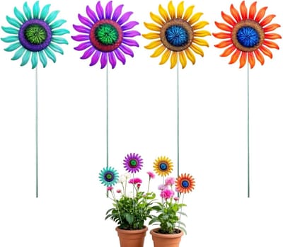 Bloemen Tuinstaken - Decoratieve Stokken - Buiten Decoratie - Roestbestendig Ontwerp - 4 Stuks - Kleurrijk