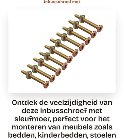 Dailygoods- Inbusschroef M6 - 10 Stuks - Boutlengte 60 mm - Moer 12 mm - Verzinkt - Corrosiebestendig - Geschikt voor meubels - Meubelbout