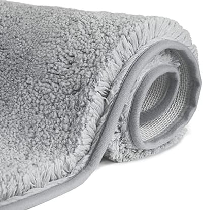 Antislip, hoogpolige badmat, machinewasbare badmat met waterabsorberende, zachte microvezels, voor badkuip, douche en badkamer (80x150 cm, Lichtgrijs)