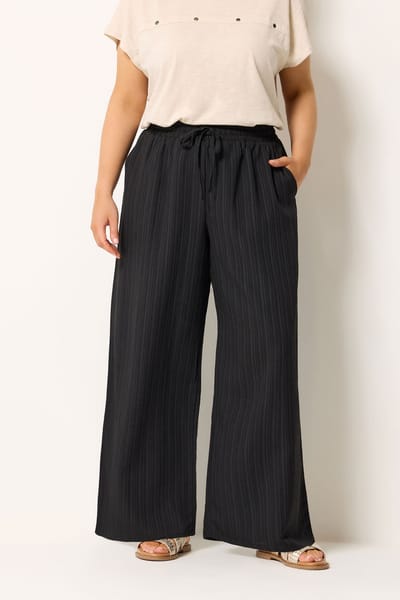 Yours Zwarte Getextureerde Broek Met Wijde Pijpen Size Short > 42