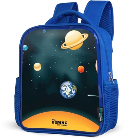 NoBoringSuitcases.com® - Rugzak blauw - Schooltas jongens - Ruimte met planeten - Kinder rugtas jongen - Boekentas kind - Kinderrugzak voor school - Schoolrugzak