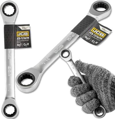JCB - Dubbelzijdige Ringsleutel met Ratelsysteem - 16x17 mm - Cr-V Staal