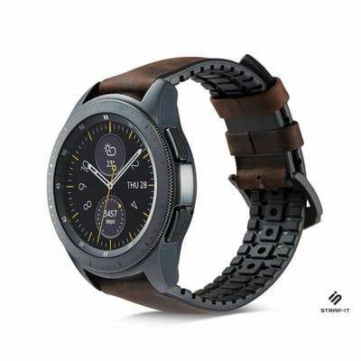 Strap-it Leren / siliconen smartwatch bandje - geschikt voor Samsung Galaxy Watch 1 42mm / Galaxy Watch 3 41mm / Galaxy Watch Active / Active2 40mm & 44mm / Gear Sport - bruin