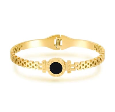 Damesarmband - RVS - Goud Zwart - Romeinse Cijfers Love - Zwart Acryl