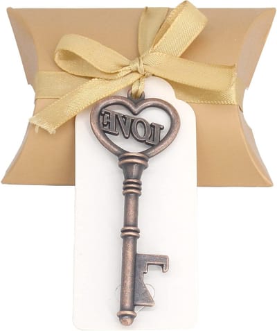 50 Stuks Sleutel Flesopener Set voor Bruiloften - Vintage Hart Design met Kussens en Labels - Unieke Trouwen Souvenirs en Geschenken
