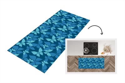 Keukenloper - Loper keuken - Vlinders - Patronen - Blauw - 120x50 cm - Keukenloper vinyl