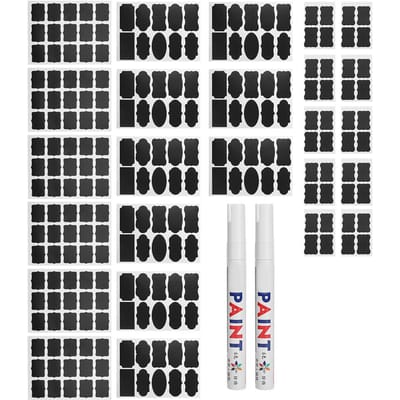 220 waterdichte schoolbordstickers, bloempotetikettenstickers met 2 pennen (beJ Type) black