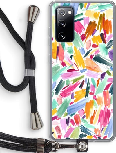 Hoesje met koord geschikt voor Samsung Galaxy S20 FE / S20 FE 5G hoesje met Koord - Watercolor Brushstrokes - Telefoonhoesje met Zwart Koord - Bescherming aan alle Kanten en Over de Schermrand