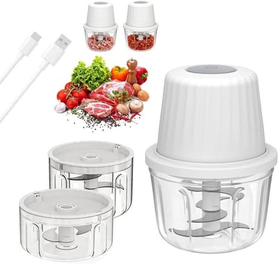 Krachtige elektrische keukenhakselaar met USB-oplading voor groente, fruit en vlees, draadloze mini-hakker voor uien en noten (400 ml)