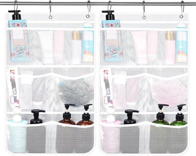 Opbergzak - 2-Pack Mesh Douche-Opbergmand - 7 Zakken Hangende Badkamerorganizer met Metalen Haak - Voor Shampoo, Zeep & Body Wash