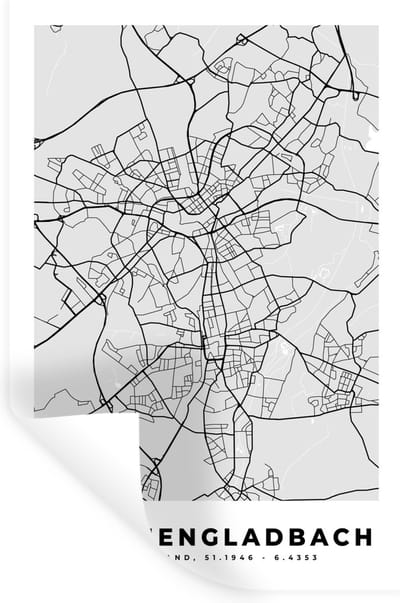 Muurstickers - Sticker Folie - Stadskaart - Duitsland - Plattegrond - Mönchengaldbach - Kaart - 20x30 cm - Plakfolie - Muurstickers Kinderkamer - Zelfklevend Behang - Zelfklevend behangpapier - Stickerfolie