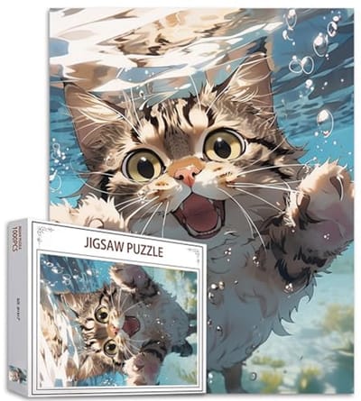 Leuke kattenpuzzels voor volwassenen - 1000 stukjes zwemmende kitten kunst puzzel - 27 x 20 inch kleurrijke DIY handwerk puzzels voor thuisdecoratie